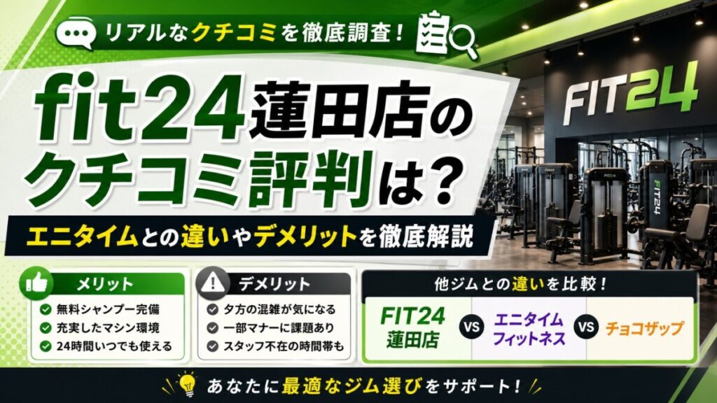 fit24蓮田店のクチコミ評判は？エニタイムとの違いやデメリットを徹底解説